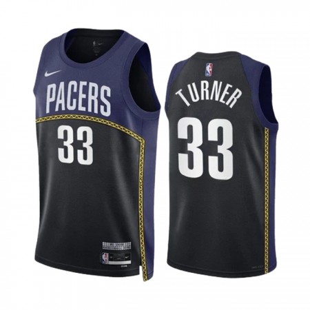Camiseta Hombre NBA Indiana Pacers Myles Turner 33 2022-23 Nike City Edition Negro Navy Swingman